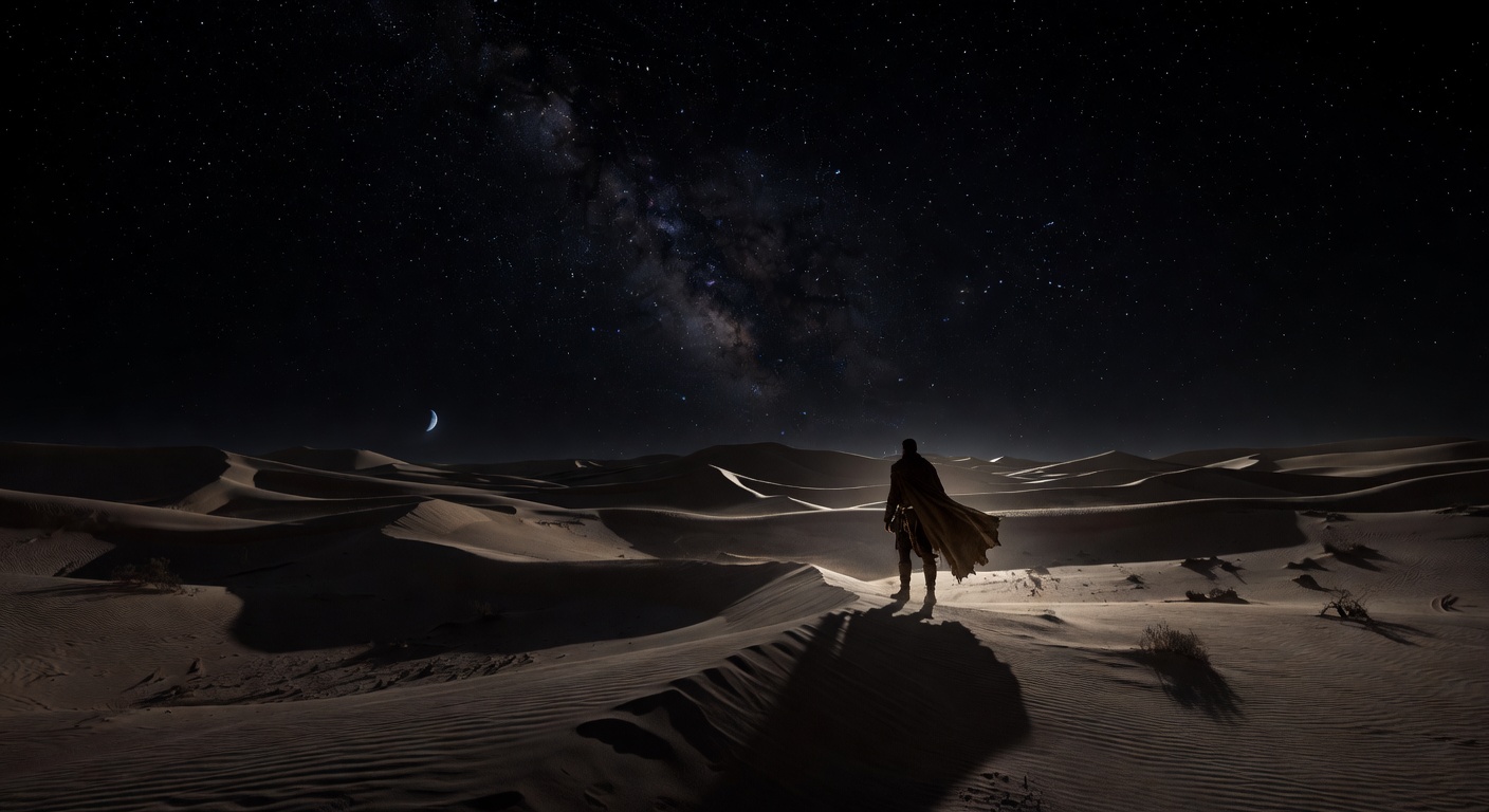 Cinematic dark desert landscape at night